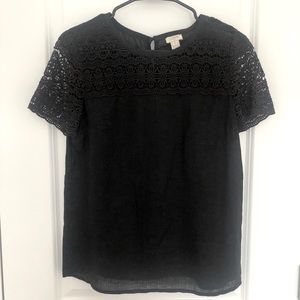 JCrew Black Lace and Linen Top
